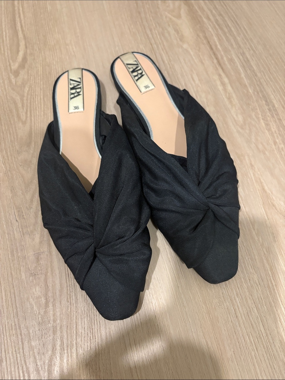 Zara Black Twisted Knot Slip-On Mules